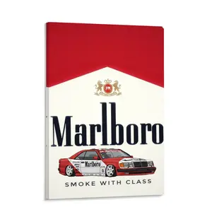 Vintage  Marlboro Racing Car Canvas Wall Art Retro 90s Sports Car Posters Red and White Aesthetic Room Decor Cool Garage Wall Art Prints Guys Man Cave Decor