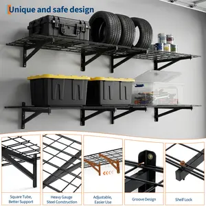 4 Pack Heavy Duty Garage Wall Mounted Shelving, 24"x72" Metal Floating Storage Racks, 1400lbs Total Capacity, Black Wall Shelves for Garage Shop Storage Unit Organization