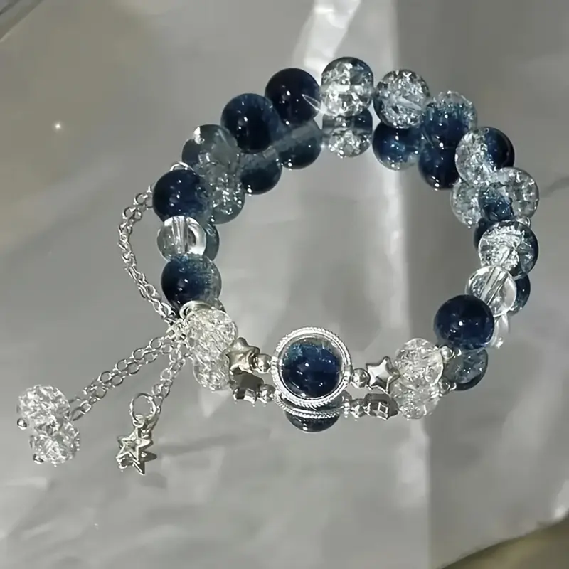 Elegant Glass Bead Bracelet with Star Pendant, Bracelet with Charms, Noble Imitation Cat Eye Jewelry, Aesthetic Jewelry, Jewelry Gift, Perfect for Valentine's Day and Christmas Parties