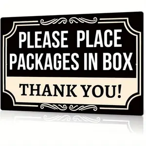 2D Flat Decorative Aluminum Sign, "please Place Parcel in Box, Thank You!" Metal Tin Sign, 8" X 12", Outdoor Indoor Wall Art Plaque Office Home Decor