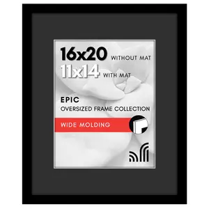 Black Picture Frame | Wide Molding | Black Mat | Plexiglass Front Cover - Americanflat
