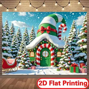 Festive Decoration Backdrop Tapestry 100% Polyester Smooth Strong for Birthday Home Garden Organizers 2D Flat Printing Christmas Scene