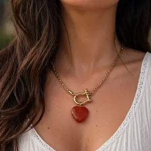 Carnelian: Glow Mode , a stone with a vibrant energy that promotes courage, creativity, and motivation with Stainless steel Necklace waterproof and Anti Tarnish for go getters Modern Versatile Accessories