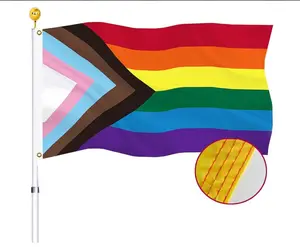 Progress Pride Rainbow Flag 3x5 Outdoor All Inlcusive Progressive Pride 100D Bisexual LGBTQ Non Binary Lesbian Gay Transgender Prides Proculsexual Flags