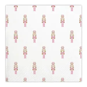 5" Pink Nutcracker Beverage Napkins - 20 Pack for Holiday Parties Cutlery Square