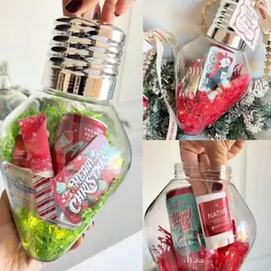 Christmas Light Bulb Gift Jar, Transparent Home Decor Container, Creative Holiday Hanging Storage Display Piece
