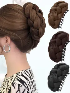 KAIRIYA 5 inch Braided Bun & Claw Clip Synthetic Hairpiece: Pre-Glued Updo for Instant Volume | No-Skill Fake Hair Accessory for Women | All-Season Hair Extension for Vacations, Weddings & Daily Use