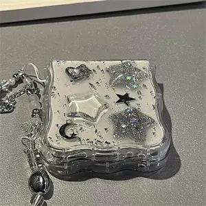 Korean 3D Glitter Star Clear Phone Case For Samsung Galaxy Flip 7/6 Flip5 Flip4 Flip3 Epoxy Cover Wavy Border Protective Cover