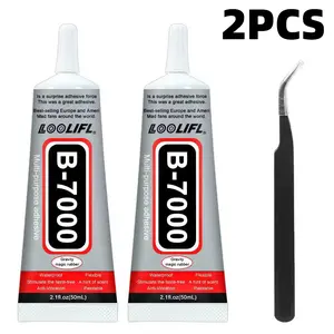 Loolifl 2 Piece 50ML B7000 Glue Transparent Precision Tip with Small Clips, Diamond Glue for Crafts Jewelry Making Nail Art DIY Makeup Shoes, Flexible