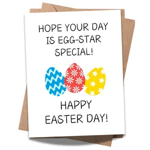 Easter Greeting Card for Kids & Adults – Cute Bunny & Colorful Egg Design – Happy Easter Holiday Card – Blank Inside for Personal Message – Made in USA