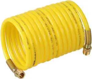 Coiled Air Hose, Nylon Material, Anti-, Abrasion Resistance, 1/4 Inch  12 , 1/4 Inch NPT Brass Air Compressor Accessories Fittings, 200PSI