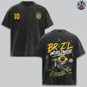 Brazil Worldwide Vintage Washed Soccer T Shirt, Brazil Football Graphic Tee, Retro Brasil Fan Shirt, Number 10 Football Streetwear, Rio De Janeiro Graphic Tee, Soccer Lover Gift, Unisex Oversized Cotton Shirt, Brazilian Pride Apparel