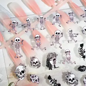 Gothic Floral Skull Nail Art Stickers, Gothic Design Rose & Lip Print Nail Decals, DIY Manicure Salon Supplies for Women