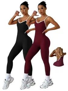 Women's Seamless Knitted Sporty Workout Jumpsuit, Backless Design, Sleeveless Round Neck, Suitable for Yoga and Outdoor Activities