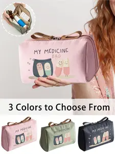 1pc Portable Medicine Bag, Compact Pill Box & First Aid Kit, Themed Makeup Pouch Printed With "My Medicine Bag" And Pill Pattern