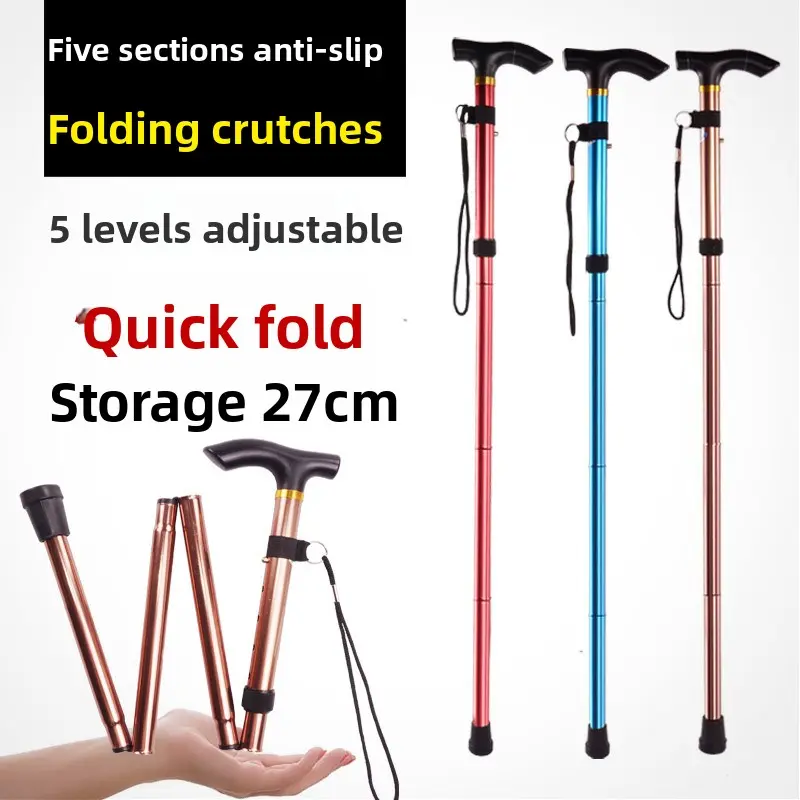 outdoor folding trekking pole five-section telescopic walking stick for the elderly travel climbing walking stick walking stick