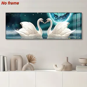 1 piece Nordic modern swan decor painting bedroom wall painting couple hotel wallpaper sofa background wall decor painting horizontal hotel hanging painting background wall painting, room living room decor, frameless
