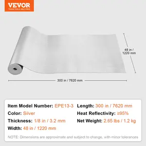 VEVOR Double Reflective Insulation Roll, Foam Core Radiant Barrier, 3.2 mm 48 inx 25 ft, Double-Sided Aluminum Foil EPE Foam Heat Reflective Shield, Thermal Insulation Roll for Window RV Roof