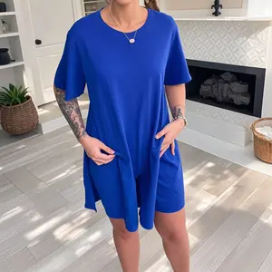 Plus Size 2 Piece T Shirt Dress Set for Women, Stretchy Oversized Hide Tummy Comfy Summer Loungewear, Black Casual Outfit