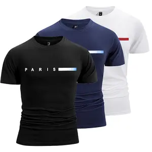 Men’s Paris Pattern T-Shirt | Black casual short-sleeve T-shirt with red, white, and blue stripes, comfortable crew neck, perfect for casual outfits and everyday wear | Parisian style | Comfortable fit