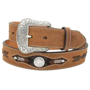 Nocona Men's Buffalo Concho Arrow Medium Brown Leather Belt N2412044