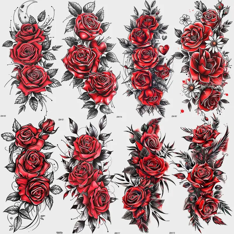 8 Temporary Rose Tattoo Stickers, Realistic Sexy Design for Women, Waterproof Hand & Thigh Tattoos, Perfect for Parties & Events, Body Fake Tattoos, Ephemeral Tattoos