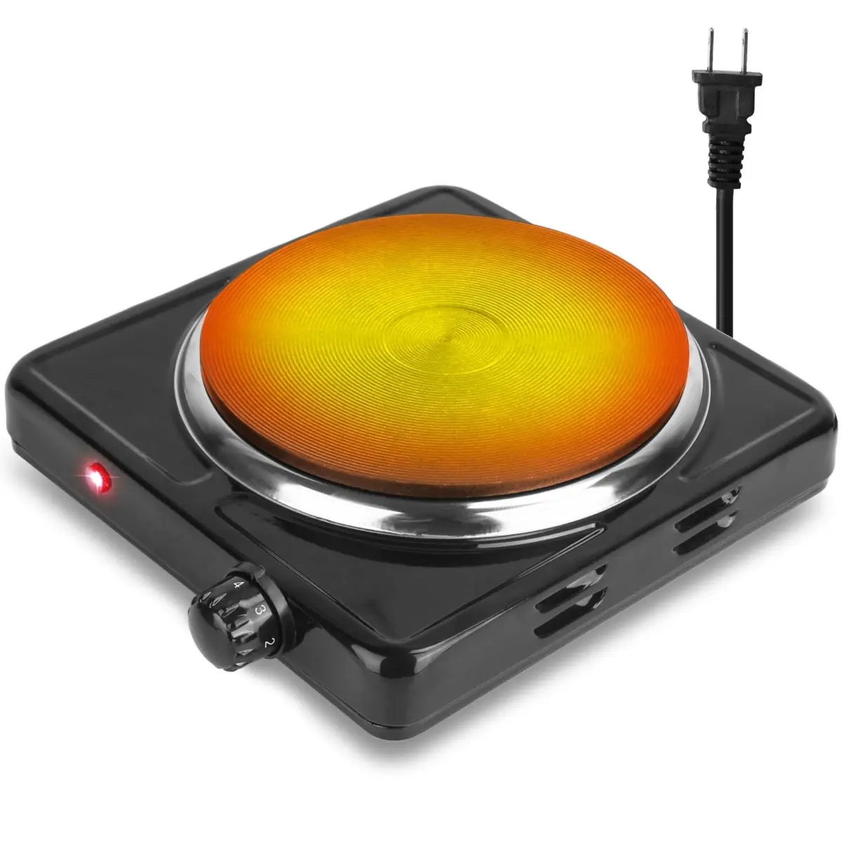 Portable 1500W Electric Single Burner Hot Plate Stove - Non Slip Feet, 5 Temp Adjustments