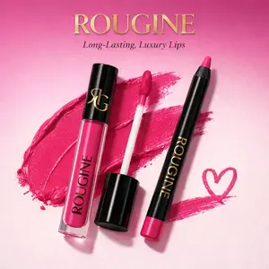 ROUGINE 2-in-1 Lip Duo 18Hr Matte Lipstick & Smudge-Proof Liner Waterproof Transfer-Proof Shea Butter Vitamin E Long Lasting Lip Combo for All Day Glam - Gloss, Lipgloss