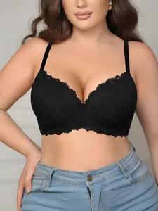 Mimilemon Plus Size Sexy Lace Push-Up Bra Minimizer Bra Full Support For Large Bust Cooling Summer Daily Wear
