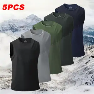 Pack of 5 men’s striped crew-neck tank tops—casual athletic sleeveless T-shirts that are cool, breathable, quick-drying, and soft for comfort; ideal for everyday workouts, running, cycling, fishing, and basketball., Tshirt, Menswear Grunge Graphic Album,s