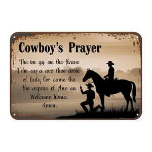 Cowboy's Prayer Rustic Western Horse Silhouette Tin Sign, Vintage Cowboy Prayer Metal Sign Print Aesthetic Room Decoration for Home Bedroom Kitchen Bar Coffee Bathroom Indoor Outdoor Wall Decor, 8 X 1