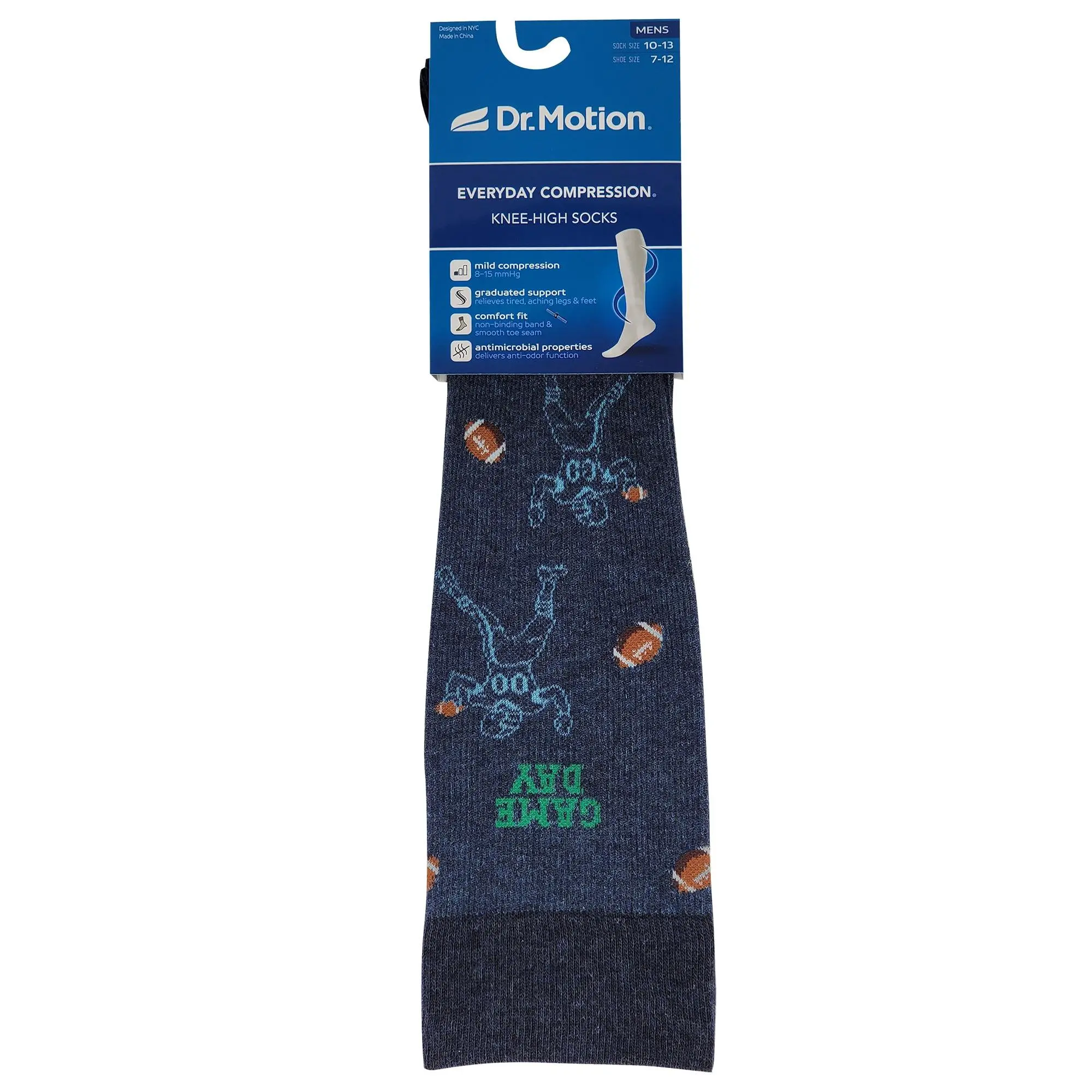 Men's Knee-High Compression Socks, 8-15 mmHg Game Day Pattern - Durable Cotton Nylon Blend with Anti-Odor Properties for Sports & Circulation