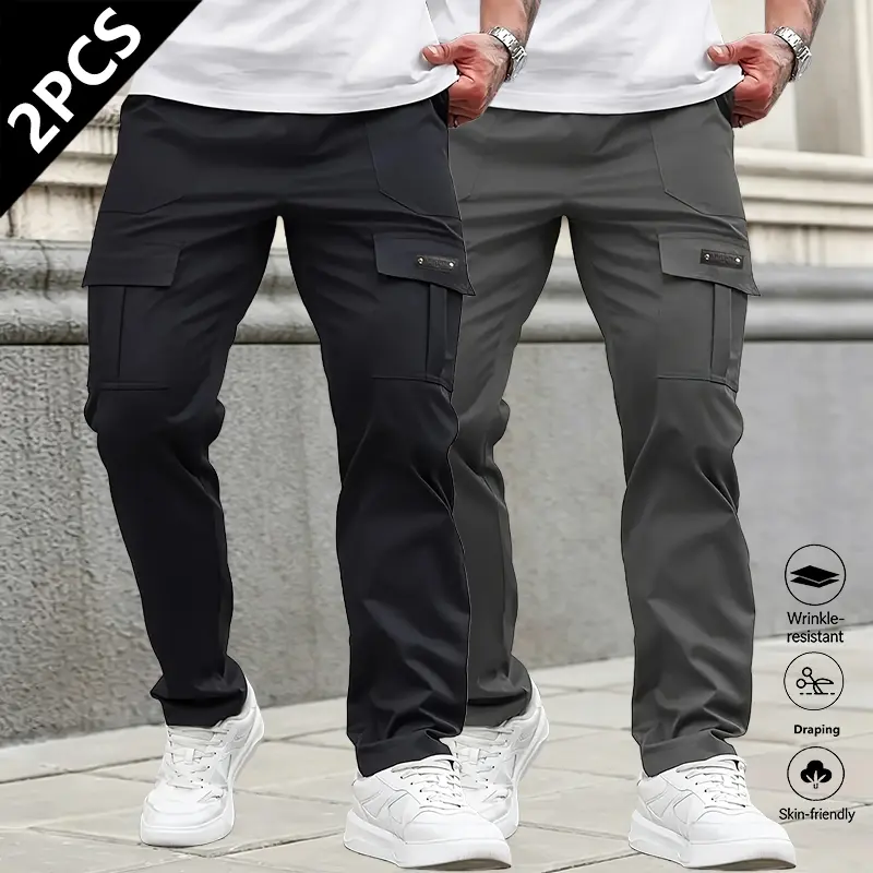 Life keeps moving. Available in 2-pack or single pack. Men’s casual loose cargo pants with multiple pockets, made from skin-friendly, breathable, soft, and comfortable materials. Casual street-style straight-leg pants suitable for outdoor hiking, travel,