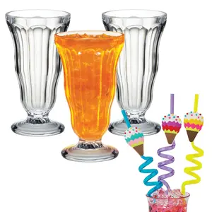 Soda Fountain Glass & Silly Straw Kit for 12