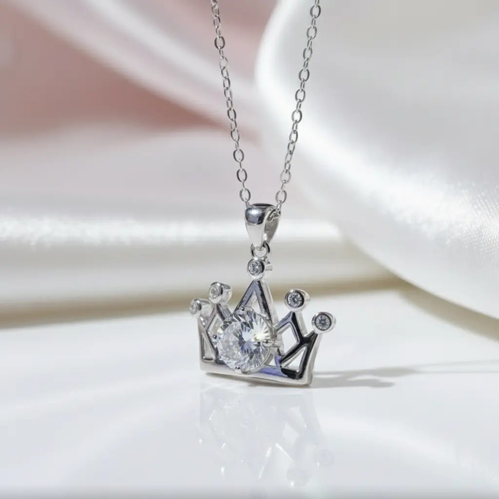 1.0 Ct Round Cut Diamond Option Crown Necklace