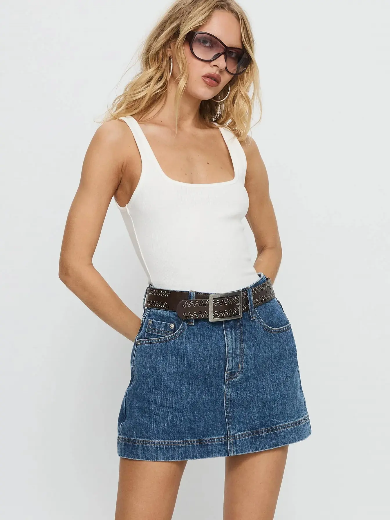 Princess Polly Gazelle Denim Skort Mid Wash