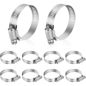Stainless Steel Hose Clamps 1 1/2 Inch to 2 1/2 Inch, Large Adjustable Worm Gear Hose Clamps Assortment Kit Pipe Tool for  Line, Plumbing, Automotive Mechanical, 10 count Set