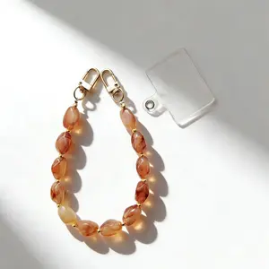 Minimalist Neutral Phone Lanyard, Marble Acrylic Beads, Daily Carry Wristband, Stylish and Durable Accessory for Phones