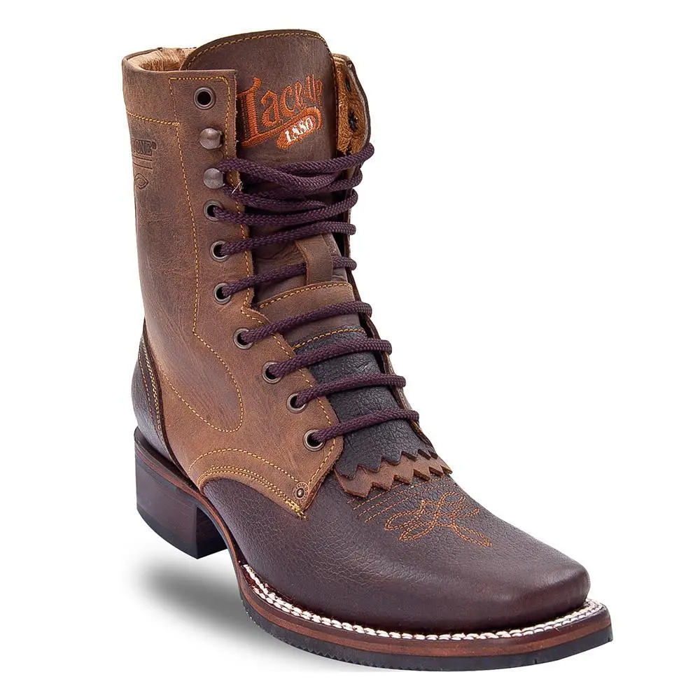 Lace Up Cowboy Boots Square Toe