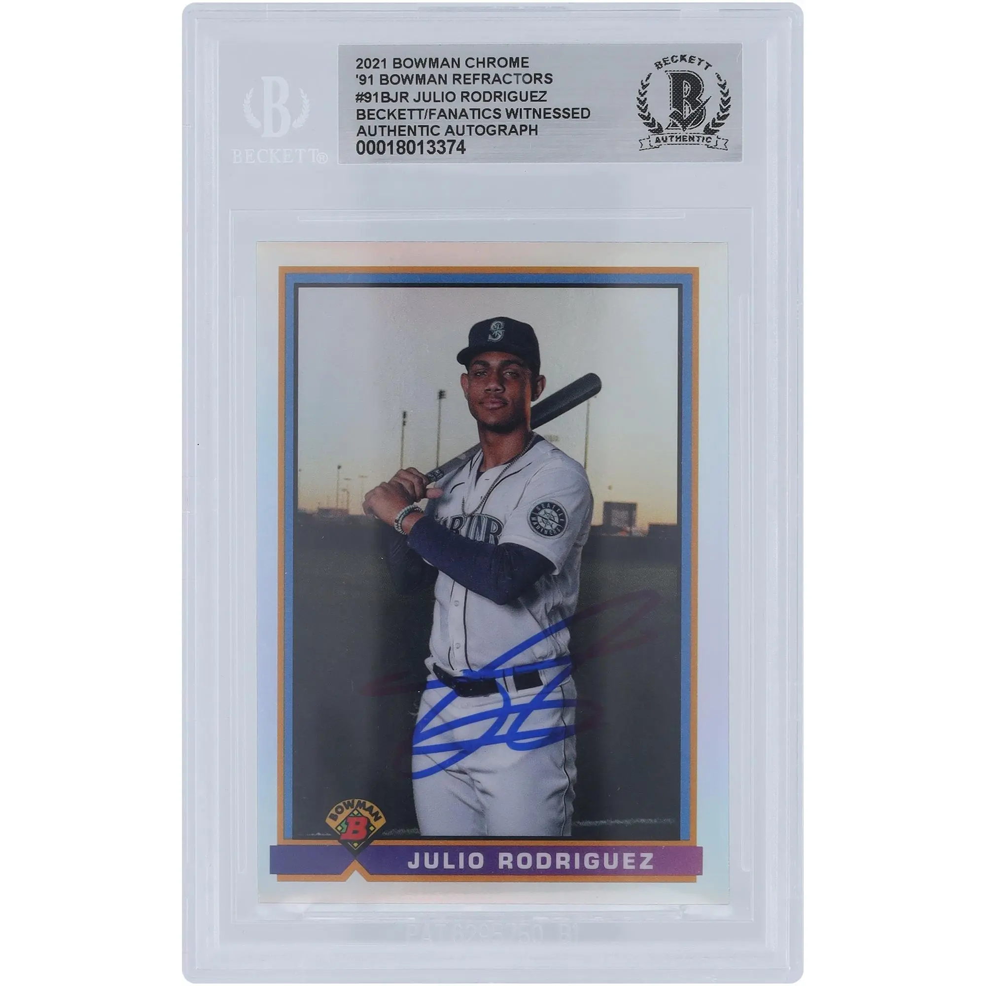 Julio Rodriguez Seattle Mariners Autographed 2021 Bowman Chrome 91 Bowman Refractors #91B-JR Beckett Fanatics Witnessed Authenticated Card - Fanatics Authentic Certified
