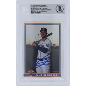 Julio Rodriguez Seattle Mariners Autographed 2021 Bowman Chrome 91 Bowman Refractors #91B-JR Beckett Fanatics Witnessed Authenticated Card - Fanatics Authentic Certified