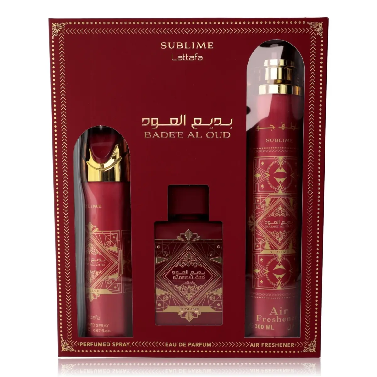 Lattafa Bade'e Al Oud Sublime 3-Piece Elegant Fragrance Gift Set, Unisex Arabian Ethnic Perfume, Boxed Set with Fruity, Woody & Earthy Notes of Vanilla and Rose, Arabian Ethnic Fragrance, Gift Boxed, Boxed Set Unisex Fragrance