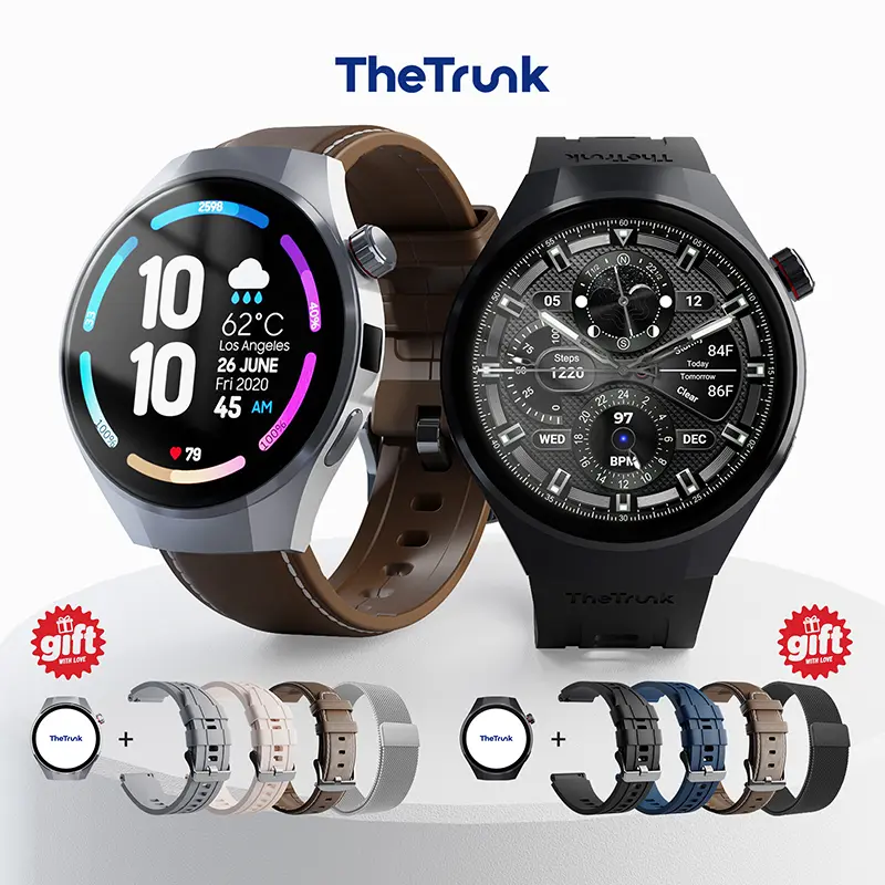 TheTrunk Smart Watch for Men and Women with 4 Bands, Bluetooth Wireless Calling, 7-Day Battery, IP68 Waterproof Fitness Tracker, Heart Rate Sleep Monitor, UV Money Checker, Wearable Device for iPhone Android,Back to School Gift for Workouts and Daily Wear