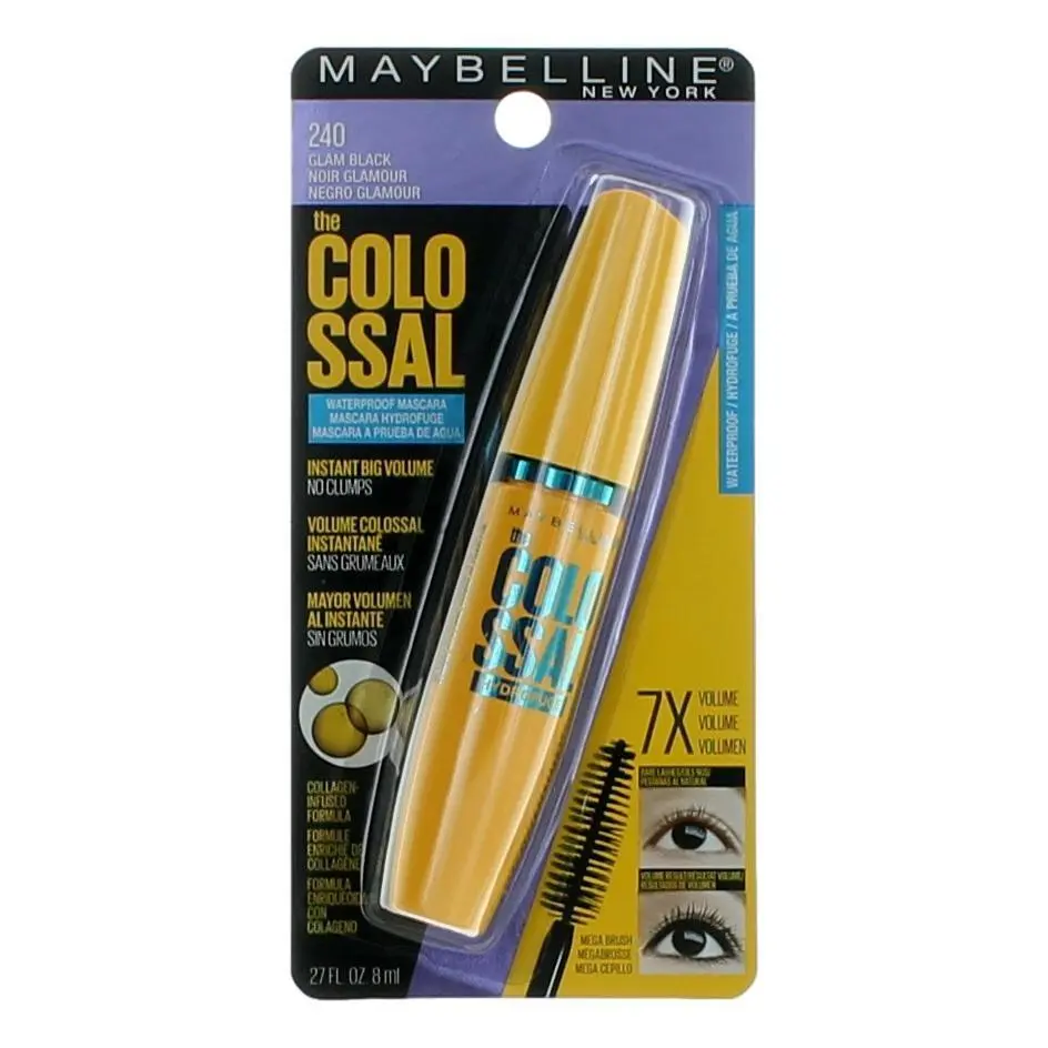 Maybelline The Colosal Waterproof Mascara - Makeup for Bold Lash Look, 0.27 oz (8ml) - 240 Glam Black, Bold Look