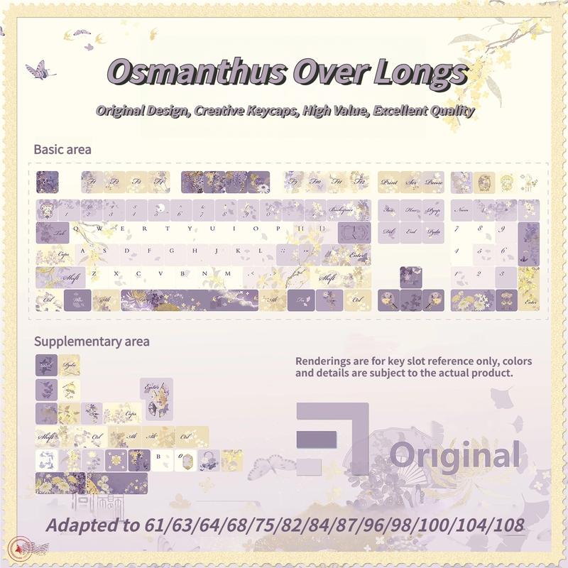 New "Osmanthus Over Longs" Themed 120-Key PBT Keycaps, CHERRY Profile Design Mechanical Keyboard Keycaps with 5-Side Dye-Sublimation Full-Color Craftsmanship, Wear-Resistant & Anti-Shine Mechanical Keyboards.