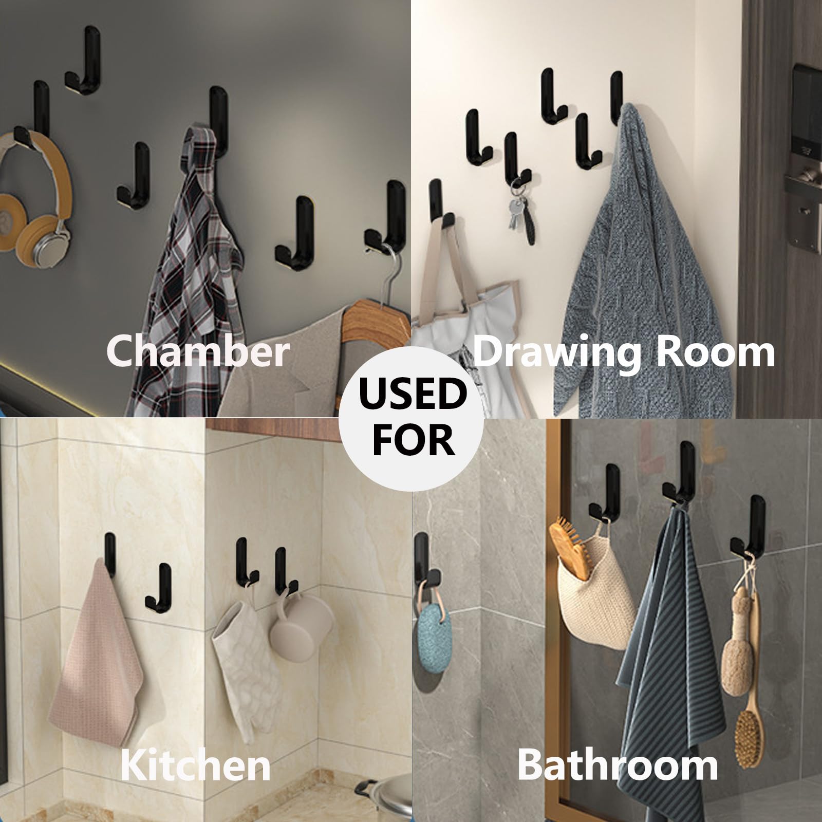 J-Shaped Coat Hooks Metal Wall Mounted Hook Hanger for Coat Hat Bag Purse Towel Black 5Pcs Rust-Proof & Corrosion-Resistant - Easy Installation - Heavy-Duty Performance - Modern Craftsmanship - Multi-Purpose Functionality - Organiser Hangable door