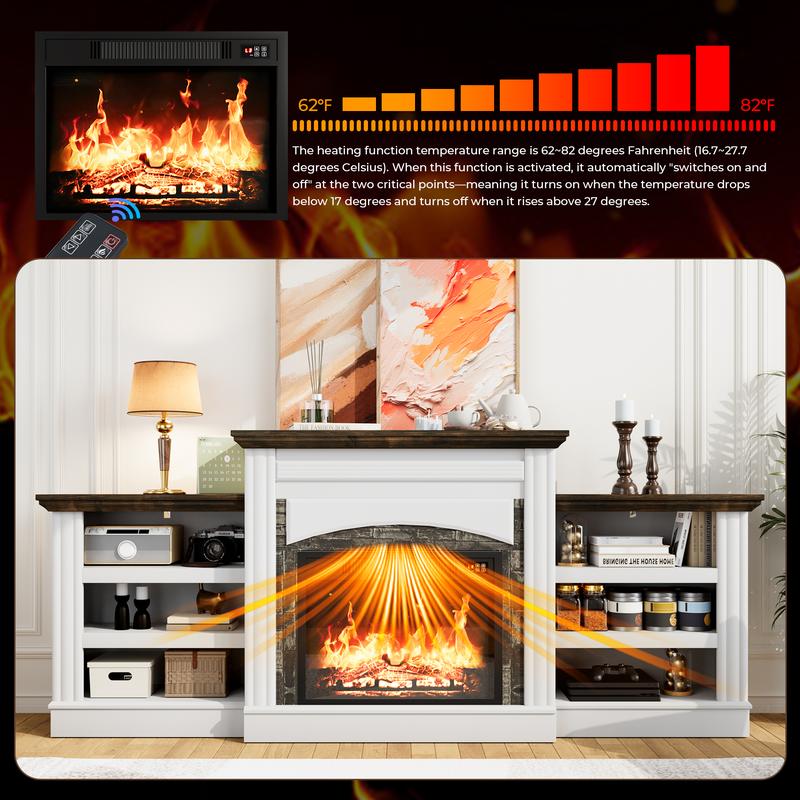 72‘’ Electric Fireplace with Mantel, Fireplace TV Stand for TVs Up to 80 Inch, Modern White Entertainment Center with Storage, with 23'' Fireplace Insert Heater for Living Room, Bedroom