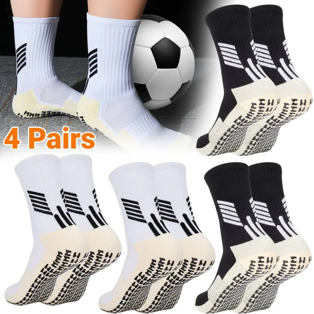 4Pairs Men'S Anti-Slip Soccer Socks with Grip Pads - Breathable Moisture-Wicking Athletic Socks for Football, Basketball, Sports - Sports Footwear, Sporty Sock Design, Durable Sock Material