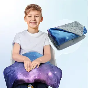 Small Weighted Lap Pad Blanket Throw for Kids Boys Teens 20in x 23in 5 Lbs - Sleep Therapy Plush Travel Size with Glass Beads, Galaxy Space Stars