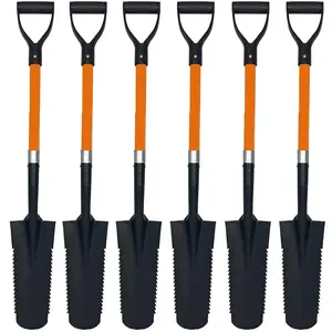 Ashman 27 in. Fiberglass Handle Short Handle Drain Shape Teeth Shovel, D-Grip with Heavy-Duty Metal Blade Shovel (6-Pack)
